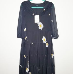 En Saison daisy print tiered dress black